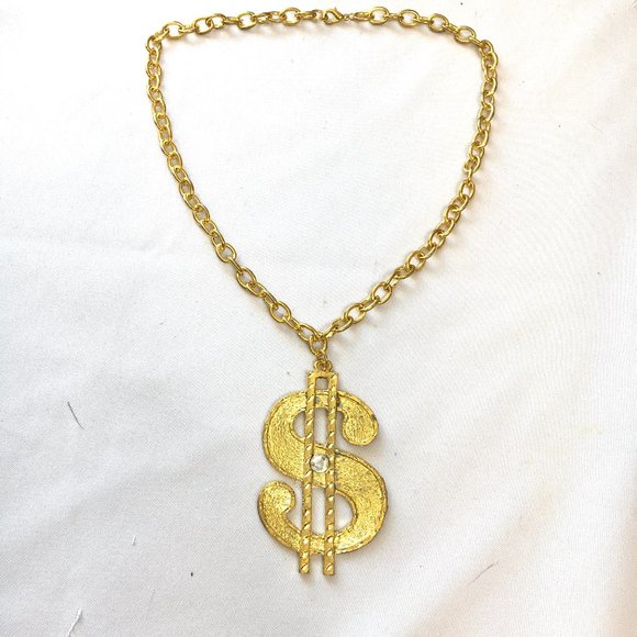 70’s Style Pimp Rapper Gold Tone  Dollar  Sign Necklace NWOT NOS - Picture 2 of 7